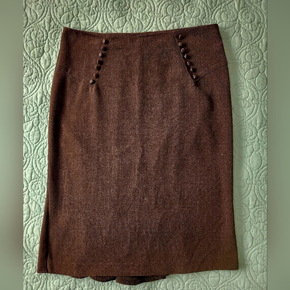 Byer California Brown Pencil Skirt with Decorative Buttons